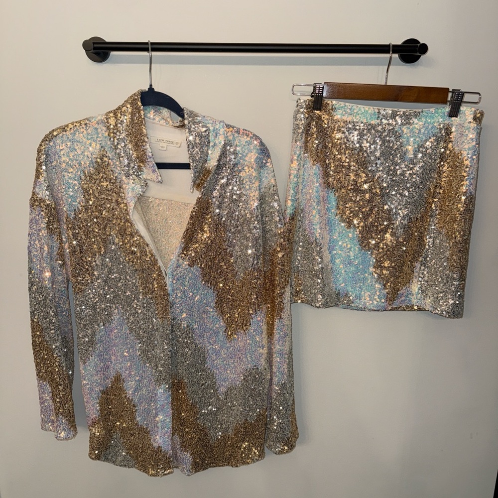 12th Tribe Sequin Skirt Set in Silver, Gold, Blue